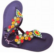 Multicolored Spiral-beaded Leather Sandal