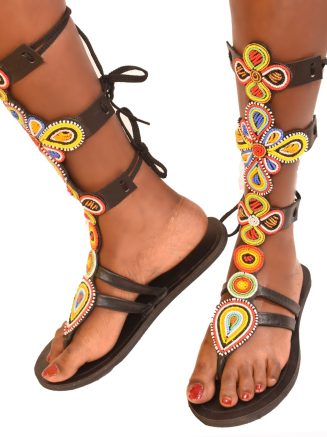 Knee Beaded Leather Sandals
