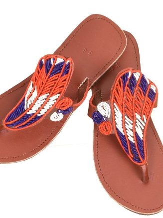 blue, red and white beaded maasai leather sandals