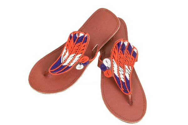 blue, red and white beaded maasai leather sandals