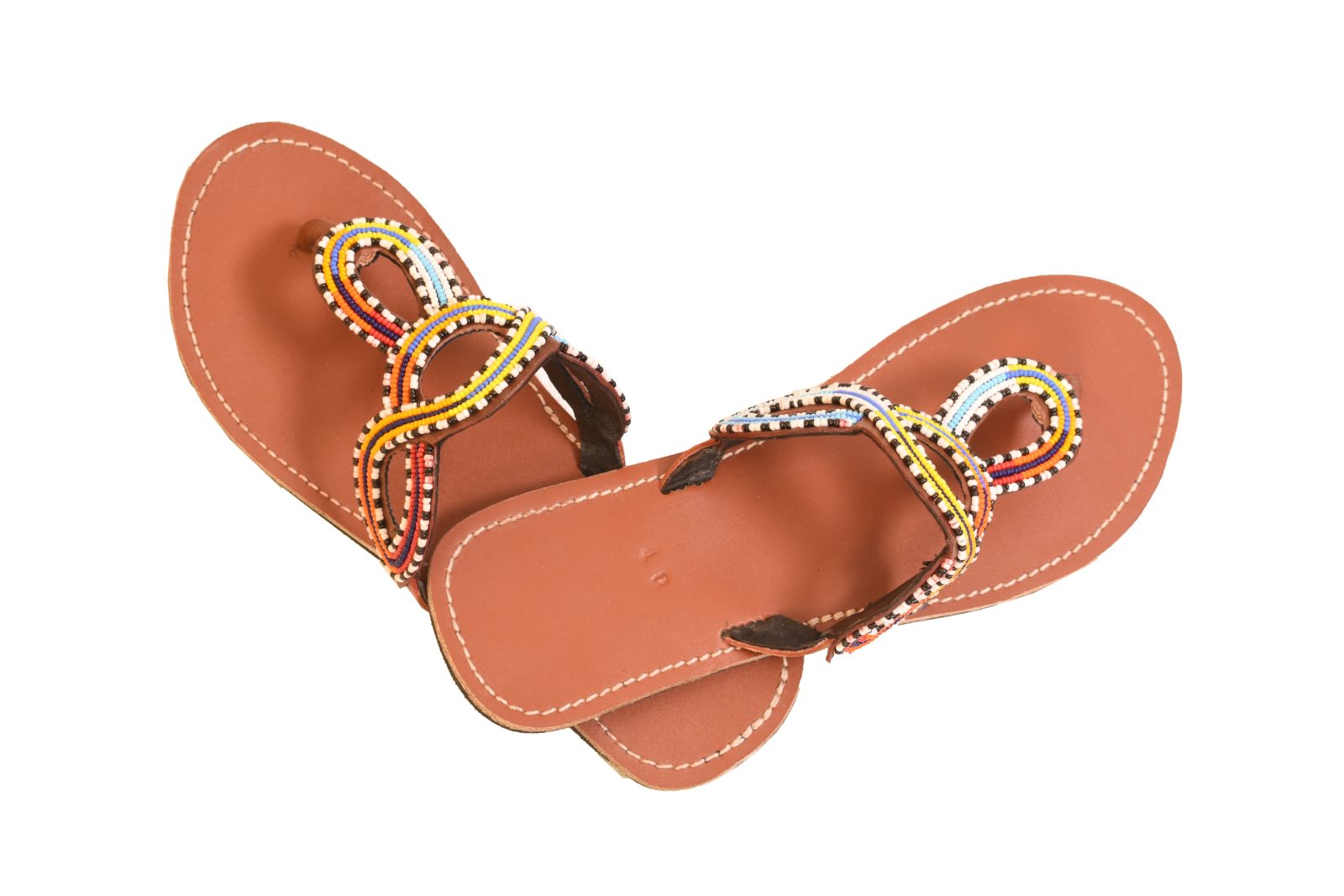 Brown leather Spiral Maasai Sandals blended with magical African colours