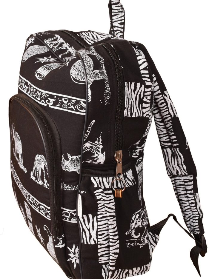 white-animal print backpack bag