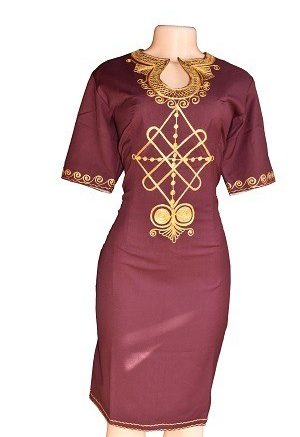 Maroon Geometric African Dress