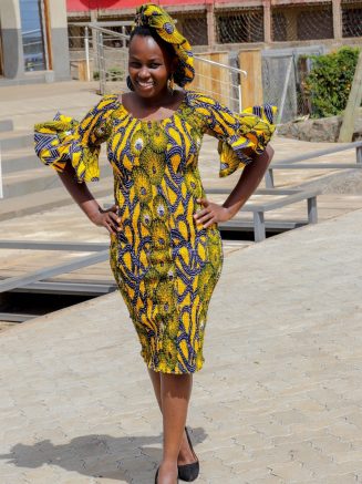 Fitting African Cocktail Dress, Earrings and Cap