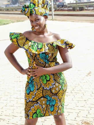 Ruffle African Cocktail Dress, Earrings, and Cap Set