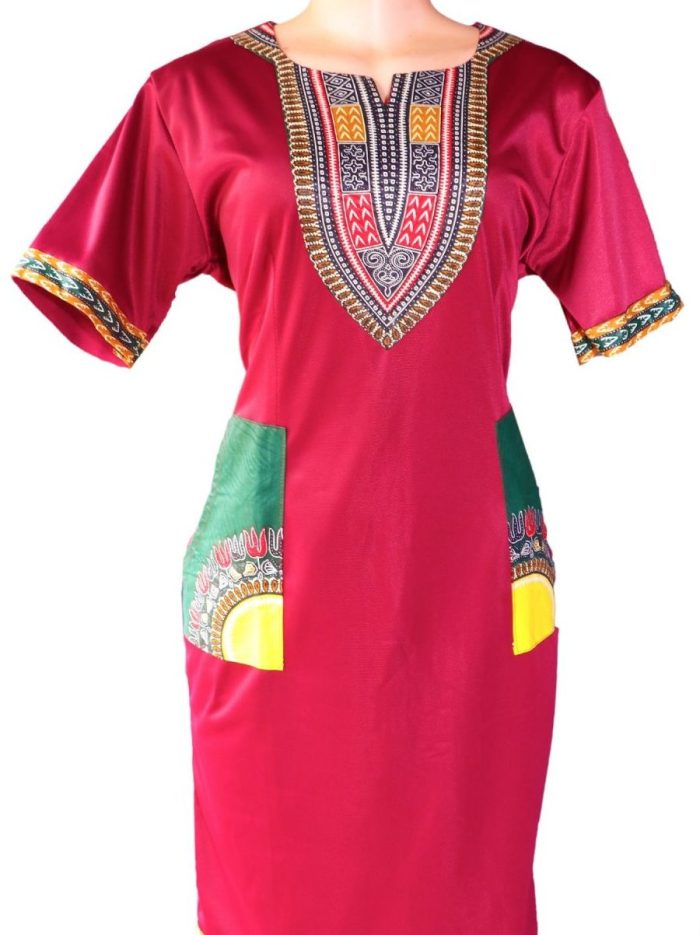 Maroon Dashiki dress