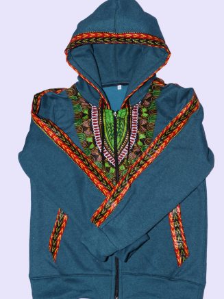 Blue Hoodie With Dashiki Detail