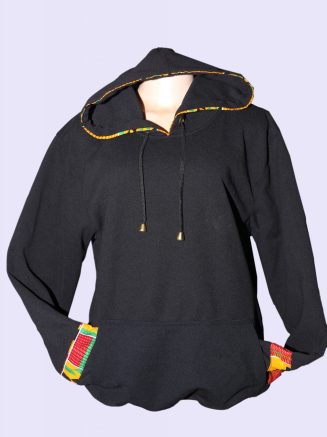 Black Hoodie With Minimal African Print