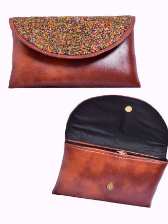 Brown Leather Beaded Purse