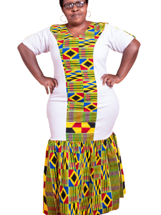 White dress with Kente Print Peplum Dress