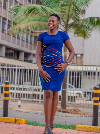 Blue Dress with Kitenge Highlights