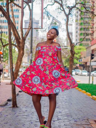 Pink Kitenge Dress with Floral Art