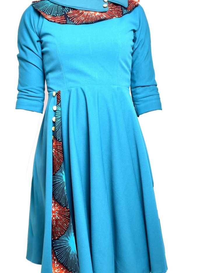 Blue Dress with African Fabric