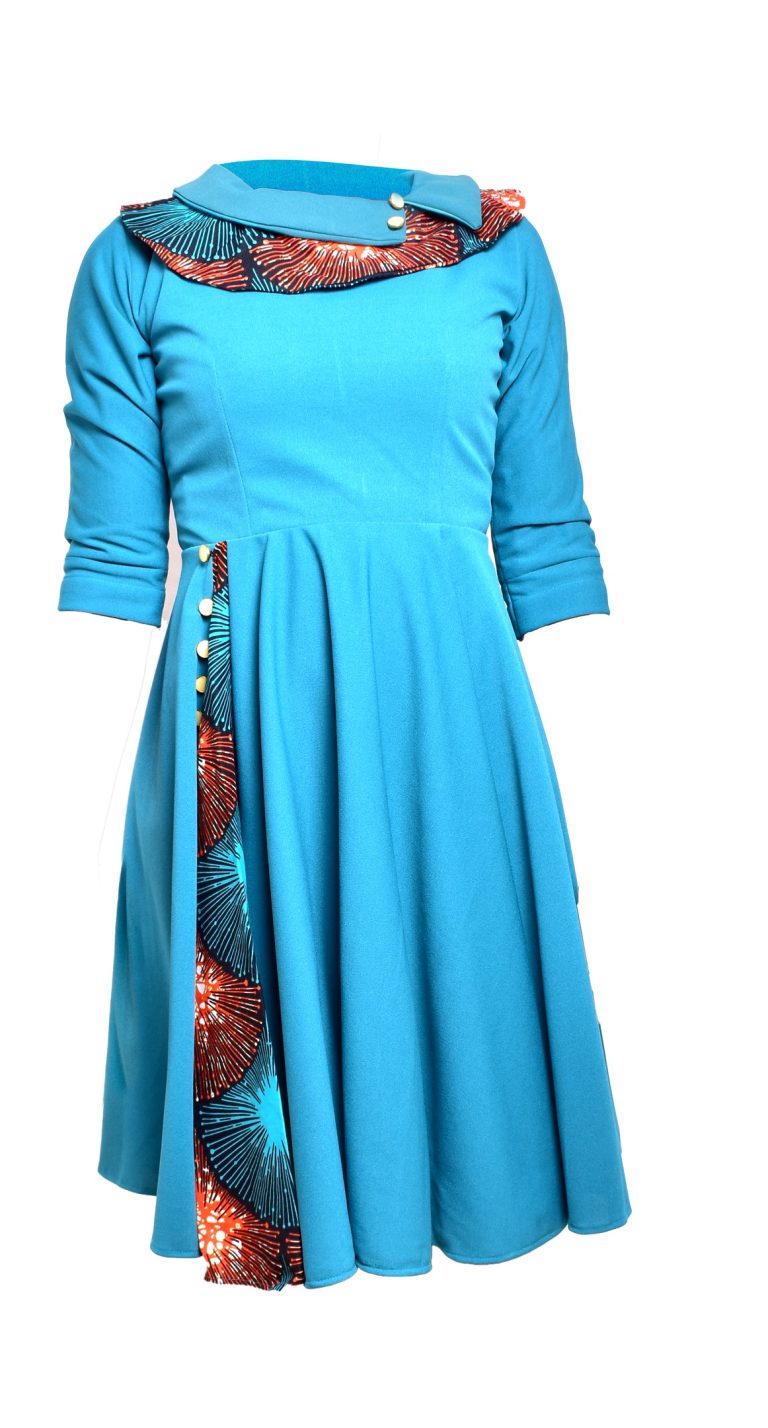 Blue Dress with African Fabric