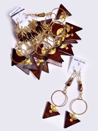 Brown Triangle Earrings with Gold Brass Detail.