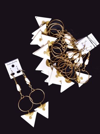 White Triangle Earrings with Gold Brass Detail