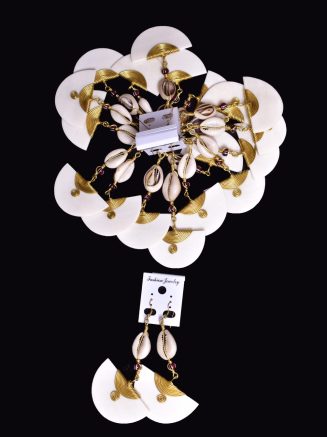 White Earrings with Gold Brass Detail
