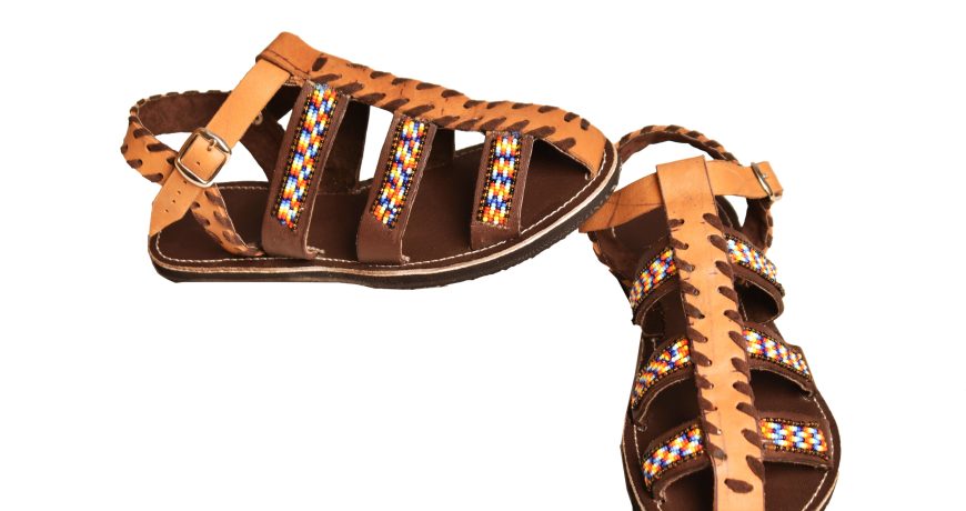 Beaded Leather Buckle Sandals