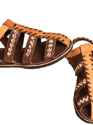 Beaded Leather Buckle Sandals