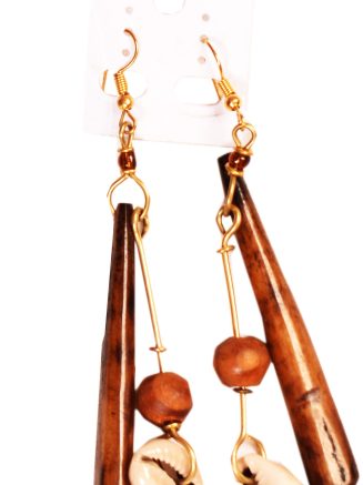 Beautiful Brown Earrings with Cowrie Shells and Bone