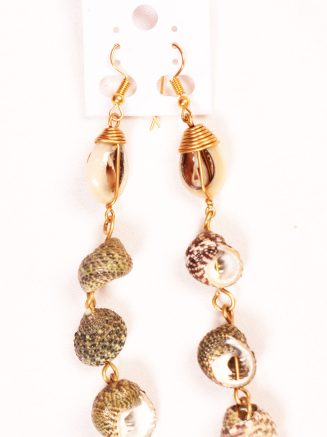 Long Cowrie Shell Earrings with Gold Finishing