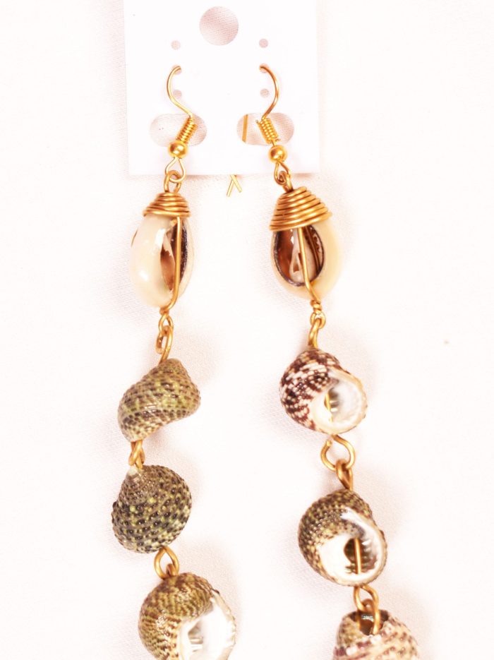 Long Cowrie Shell Earrings with Gold Finishing - Copy