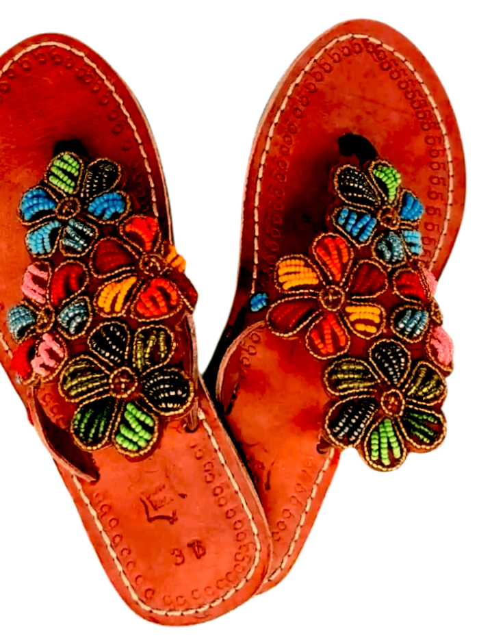 Floral Beaded Leather Sandals