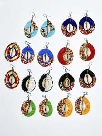 African Beaded Cowrie Shell Earrings