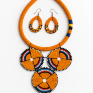 Maasai Beaded Necklace & Earring Set orange