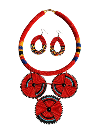 Maasai-Beaded-Necklace-Earring-Set-red